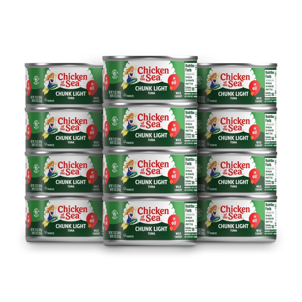 Chicken of the Sea Chunk Light Tuna in Oil, Wild Caught , 12-Ounce Cans (Pack