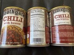 4 Cans of SOUTHGATE CHILI With Beans 15oz Cans..New Labels Exp. Date 02/2029
