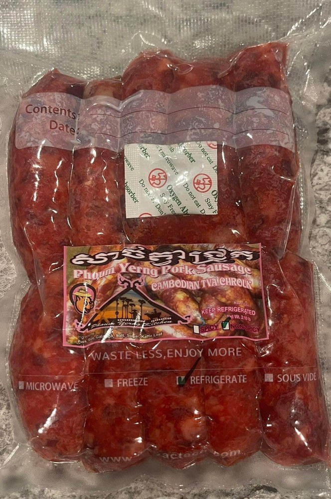 Cambodian Sausages – TVA Chrouk🐖 (1 Pack of 10) $20 Pork Sausages **✅Non Spicy*