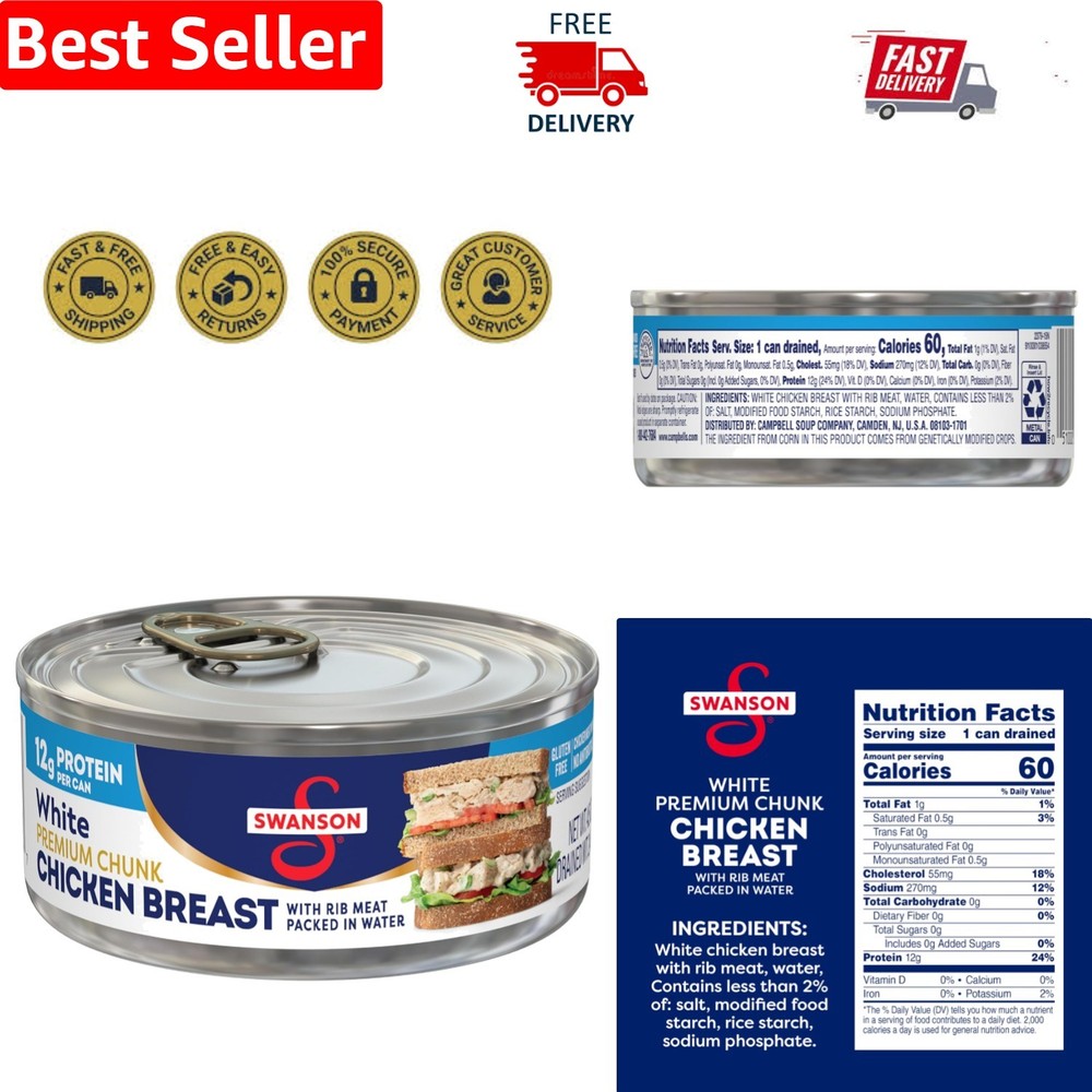 Swanson White Canned Chicken Breast – Gluten Free & Ready-to-Eat, 4.5 oz
