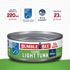Bumble Bee Chunk Light Tuna In Water, 5 oz Cans (Pack of 24) – Wild Caught Skipj