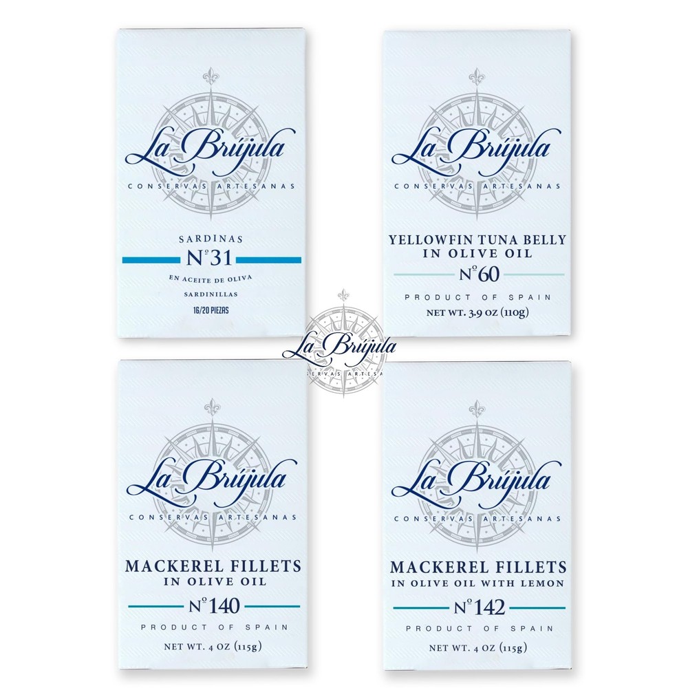 La Brújula Premium Spanish Seafood Sampler – 4 Pack – Includes Sardines, Yell…