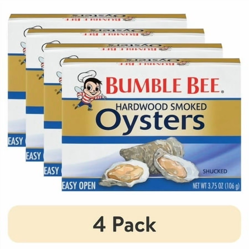 (4 pack) Hardwood Canned Smoked Oysters, 3.75 oz Can