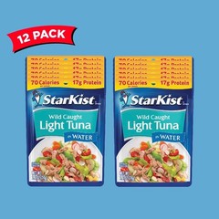 Wild Caught Chunk Light Tuna in Water, 12 Pack Pouches – 17g Protein Per Serving