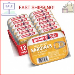 Bumble Bee Sardines in Mustard Sauce, 3.75 oz Tin (Pack of 12) – Wild Caught, Gl