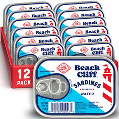 Beach Cliff Sardines in Water Wild Caught 3.75 oz Can 12 Pack Keto 12g Protein