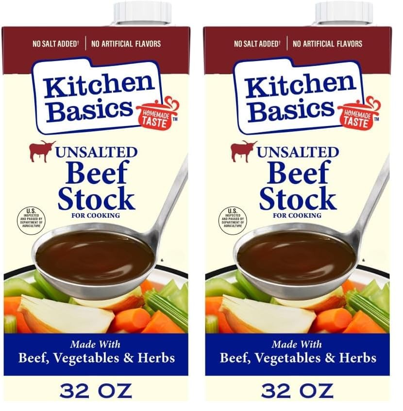Kitchen Basics Unsalted Beef Stock, 32 fl oz (Pack of 2) 32 Fl Oz