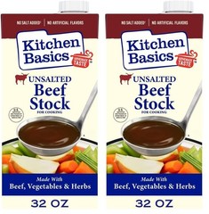 Kitchen Basics Unsalted Beef Stock, 32 fl oz (Pack of 2) 32 Fl Oz