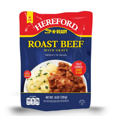 (3 pack) Hereford Fully Cooked Roast Beef with Gravy, Shelf Stable Pouch, 10 oz