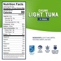 Chunk Light Tuna in Water, 12 oz Can (Pack of 12) – Wild Caught, 17g Protein