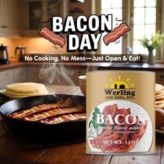 (6 Cans ) Werling Canned Bacon 12oz Can Survival Food Fully Cooked Smoke Flavor