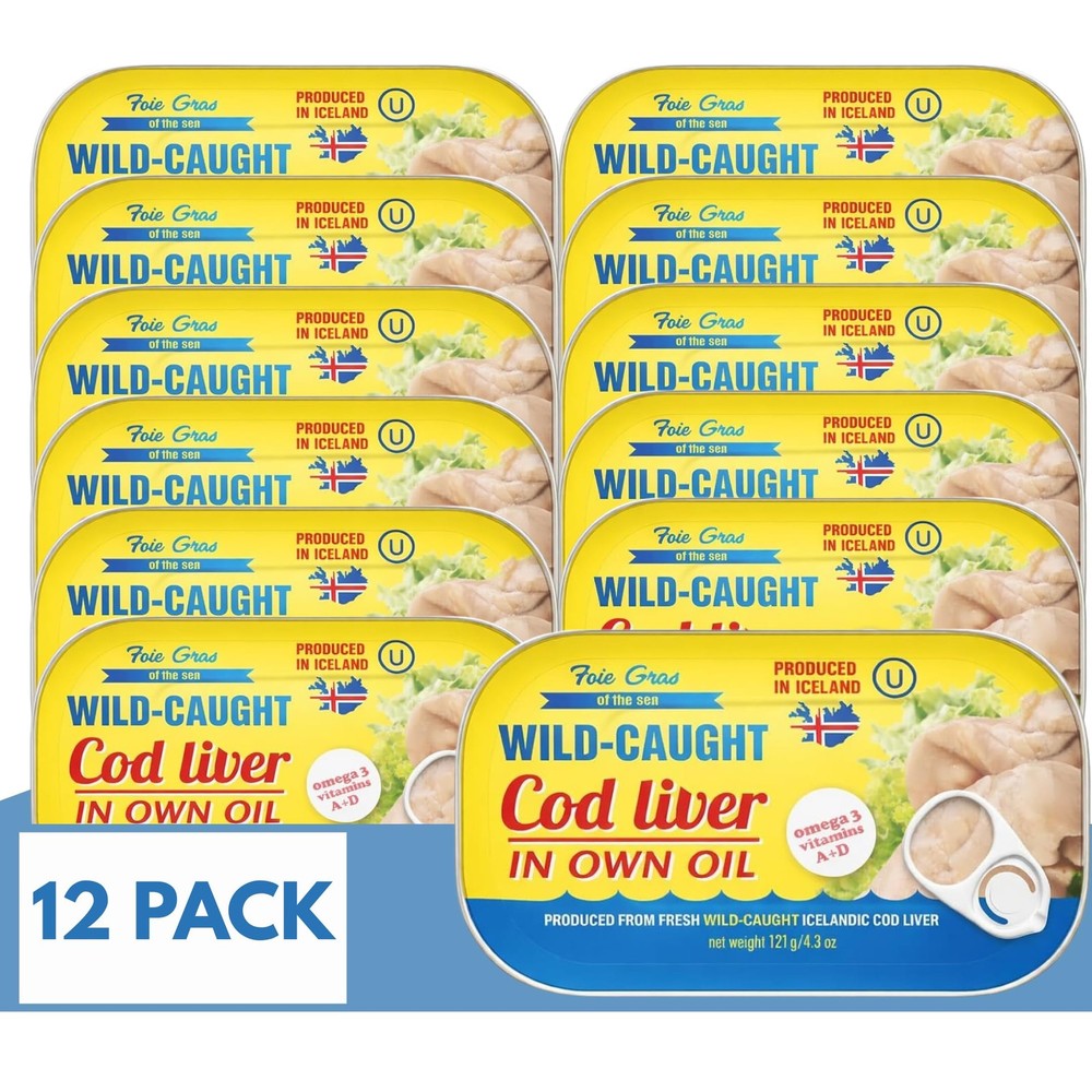 Foie Gras of the Sea Icelandic Wild Caught Cod Liver Canned in Own Oil, 4.3 …