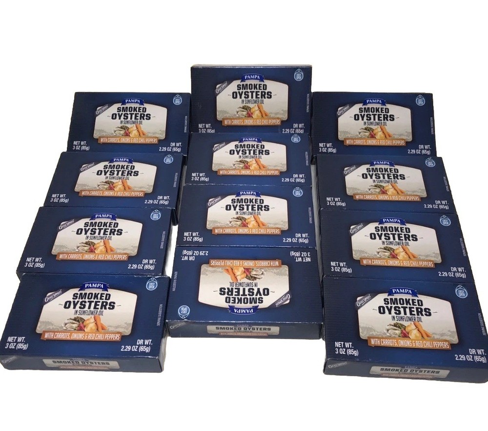 12 PACK – Gourmet PAMPA Smoked Oysters in SUNFLOWER OIL 3oz ea. Exp:01/2027