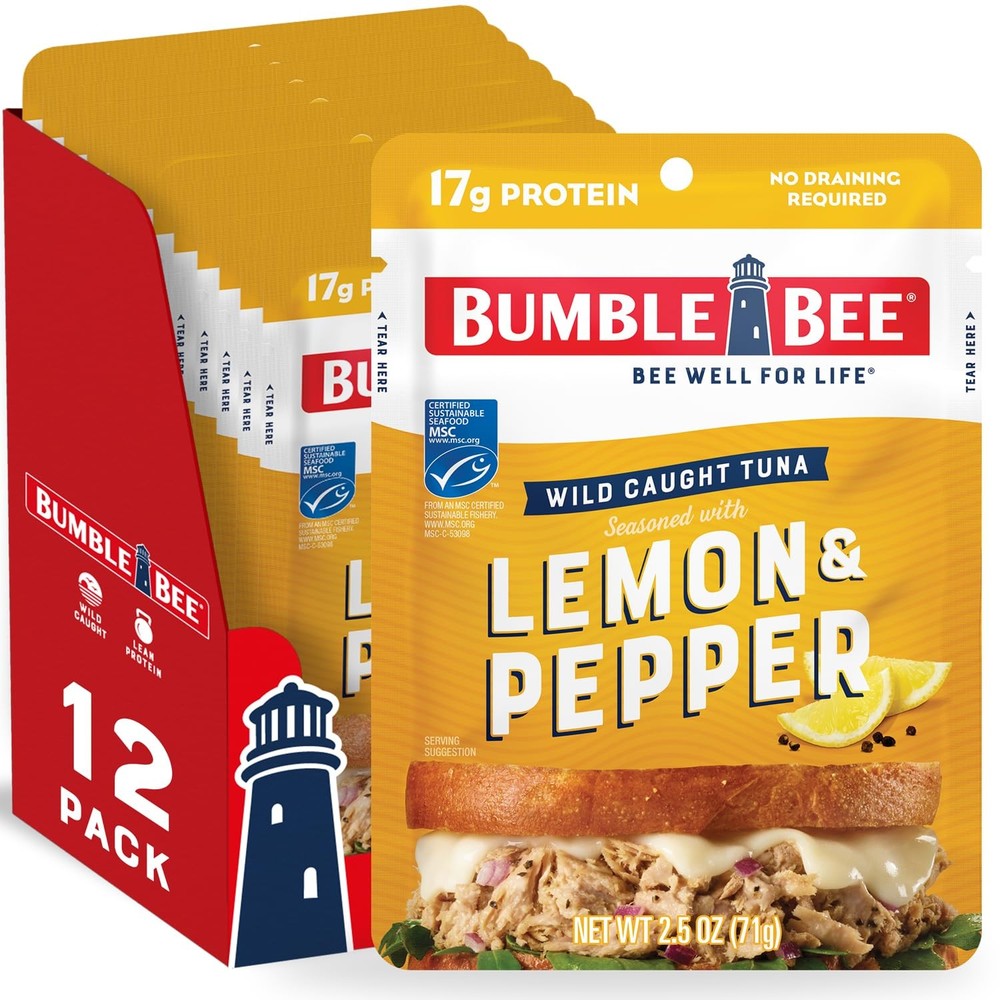 Bumble Bee Lemon & Pepper Tuna Pouch Wild Caught Ready to Eat 2.5oz 12pack