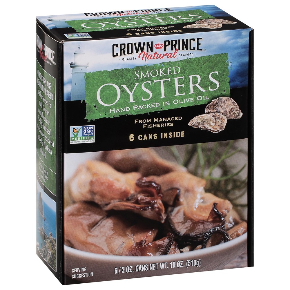 Natural Smoked Oysters Hand Packed in Olive Oil, 3 Ounce Cans (Pack of 6)