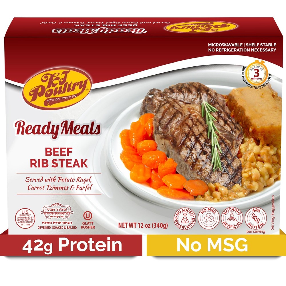 Kosher Ready Meals – Beef Rib Steak & Kugel, MRE Meat Meals Ready to Eat, Sha…