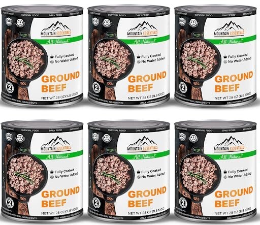 8 Cans – Mountain Essentials All Natural Ground Beef Fully Cooked 28oz Meat