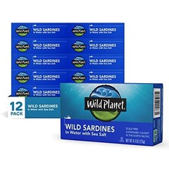 Sustainable Wild Sardines in Water, Non-GMO Tinned Fish, 4.4oz – Pack of 12