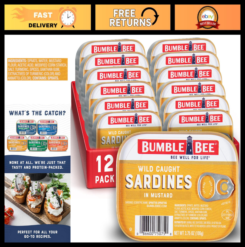Wild Caught Sardines in Mustard Sauce, 3.75 oz Tin, Gluten Free, Keto, Kosher –