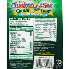 Chicken of the Sea, Chunk Light Premium Tuna in Water, 7 Oz, 12-Count