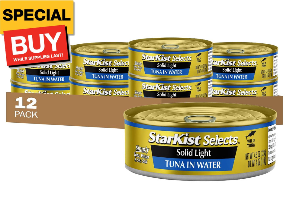 Selects Solid Light Tuna in Water Can, Tuna in Water , 4.5 Ounce (Pack of 12)