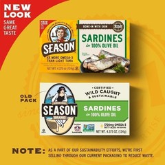 Season Sardines Bone in with Skin Pure Olive Oil, 4.375-Oz Cans 6 Cans
