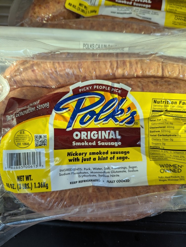 Polk’s Original Smoked Sausage 3 Lb (2 Pack)