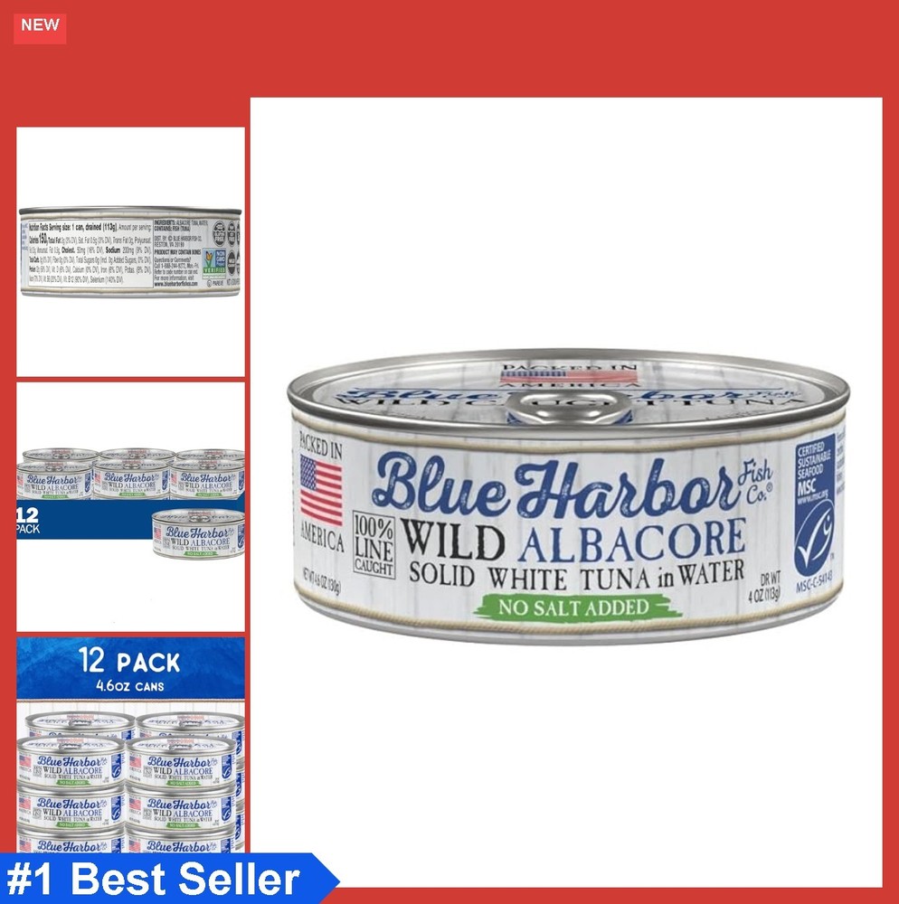 Wild Albacore Solid White Tuna in Water No Salt Added 4.6 oz Pack of 12 Canned