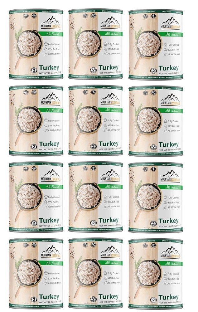 MOUNTAIN ESSENTIALS Fully Cooked Ready to Eat Canned Turkey 28 Oz | Pack of 12