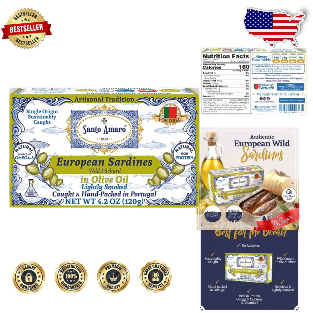 Artisanal Sardines 12pk Olive Oil, Wild Caught Portugal, 21g Protein, Paleo Diet