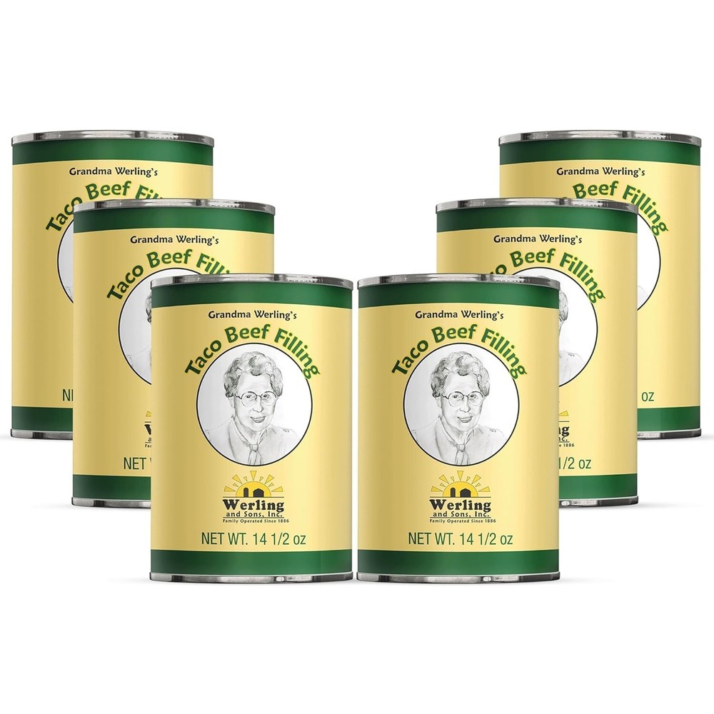 6 Can-Werling & Sons Taco Beef Filling 14.5 Oz Fully Cooked Heat & Serve Premium