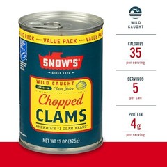 Snow’s Wild Caught Chopped Clams 15oz Can in Clam Juice Gluten Free