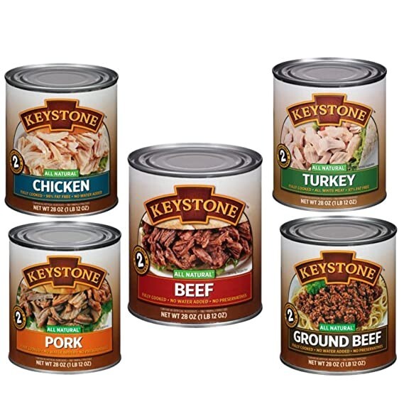 5 Cans – 1 of Each/Keystone All Natural Ground Beef, Beef, Chicken, Pork, Turkey