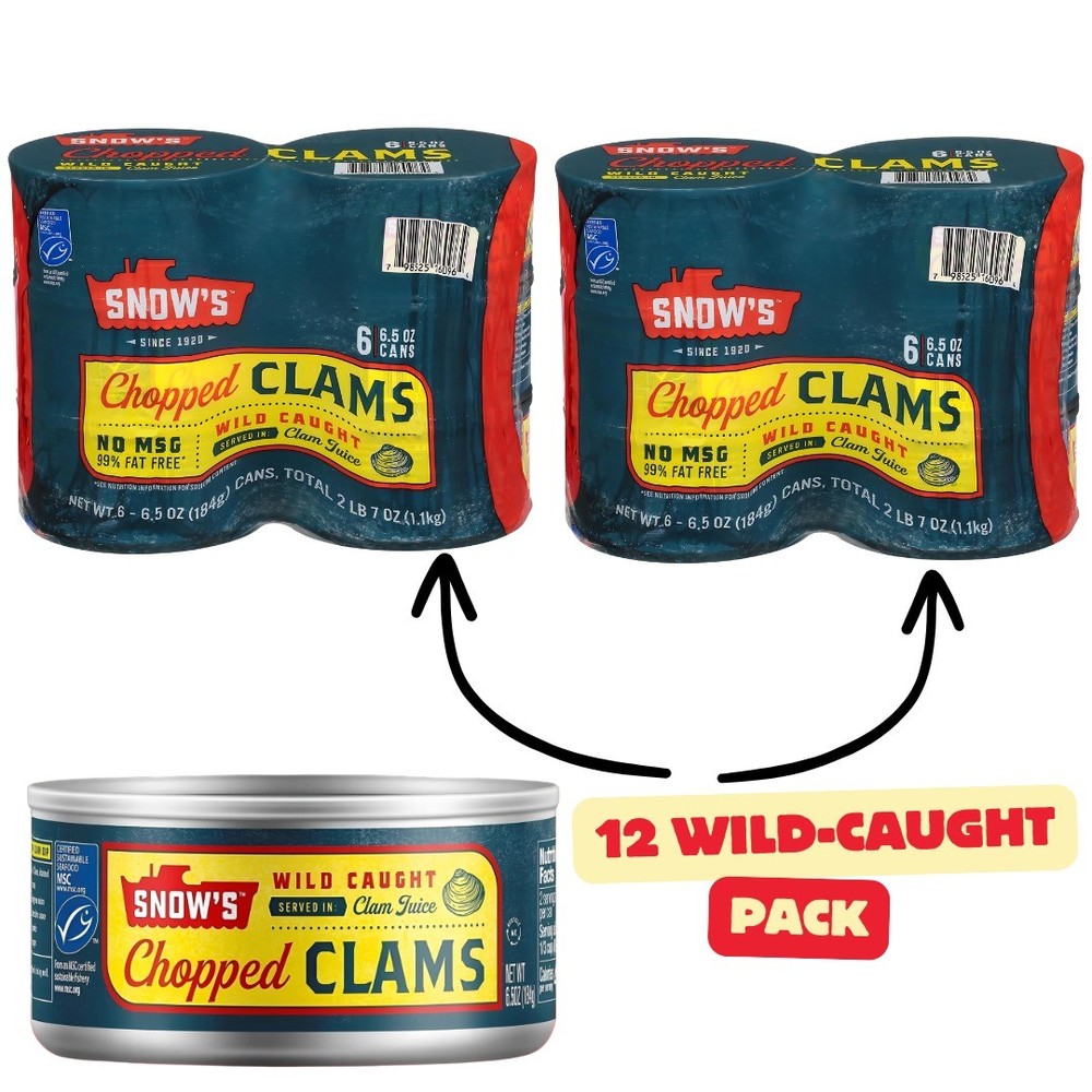 Wild-Caught Chopped Clams, 6.5 oz (Pack of 12) – 5g Protein, Sustainably Sourced
