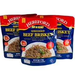 Hereford Shredded Beef Brisket & Beef Broth Ready to Eat Meat 3 Pouches 10/2026