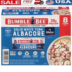 Solid White Albacore Tuna in Water Pack of 8 Cans High Protein Gluten Free Snack