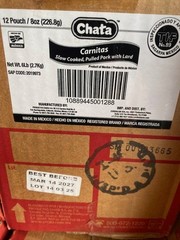 (12 PACK) Chata Carnitas – Slow Cooked, Pulled Pork with Lard – 8 oz
