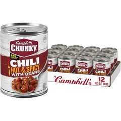Hearty Hot & Spicy Chili with Beans, 16.5 oz Can – 12 Pack for Quick Meals