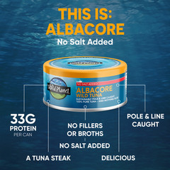 Albacore Tuna No Salt Added Wild Caught 5 oz 4 Pack Canned Protein