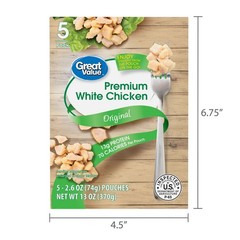 Great Value Premium White Chicken, 2.6 oz, 5 Pack