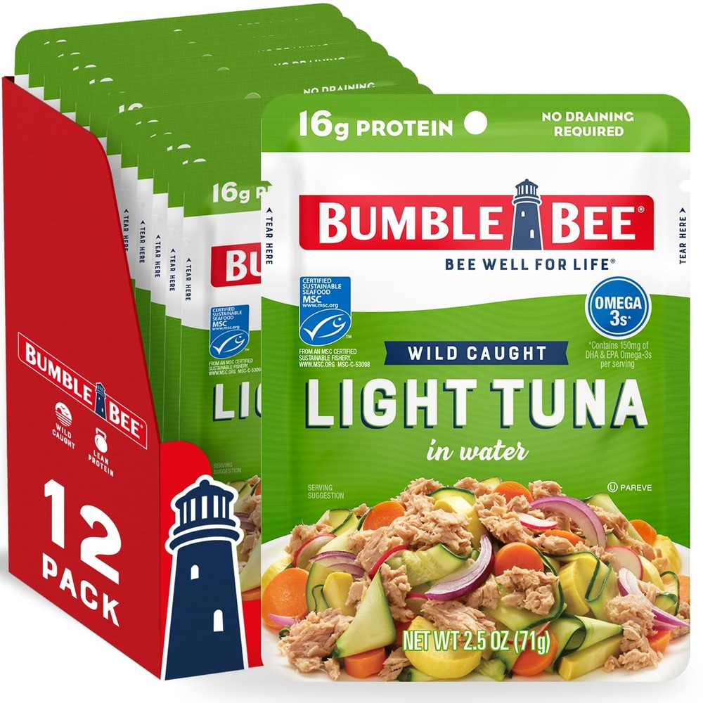 Bumble Bee Chunk Light Tuna in Water, 2.5 oz Pouches Pack of 12 Ready to Eat…