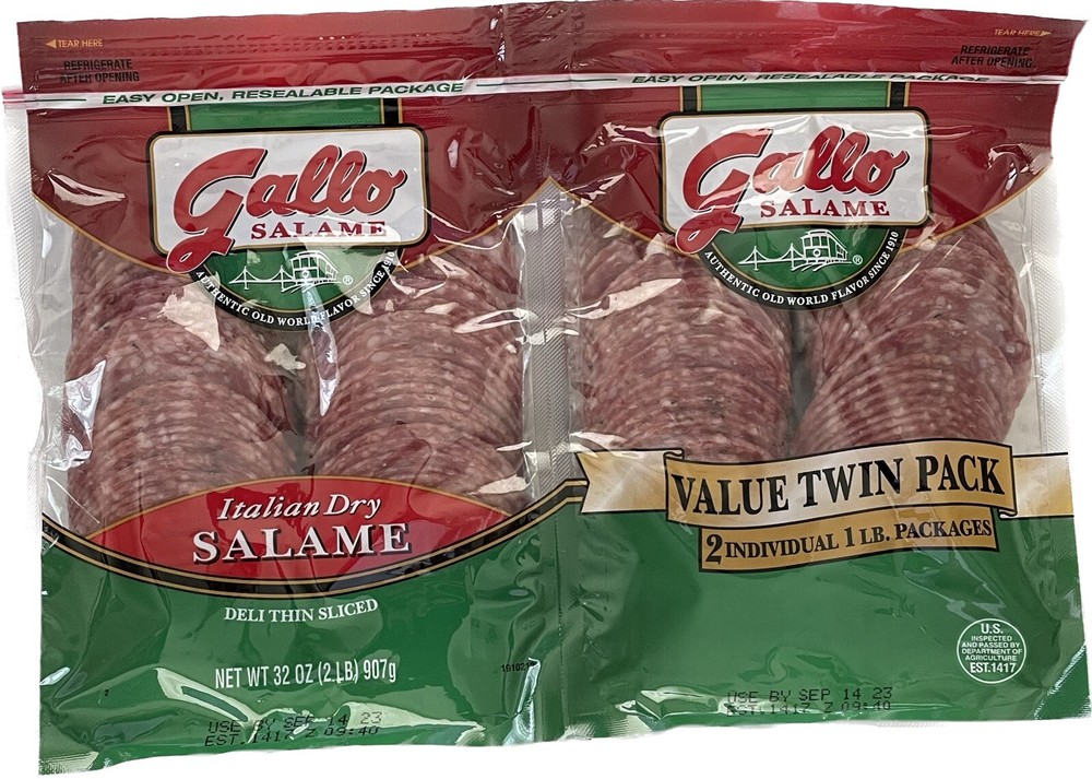 2 Pounds Gallo Italian Dry Salame Salami Deli Thin Sliced (Total 32 Ounce)