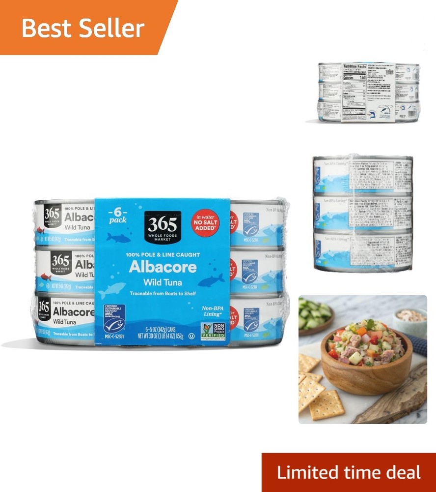 6-Pack No Salt Albacore Tuna, 5 oz Cans – Sustainably Caught & Gluten Free