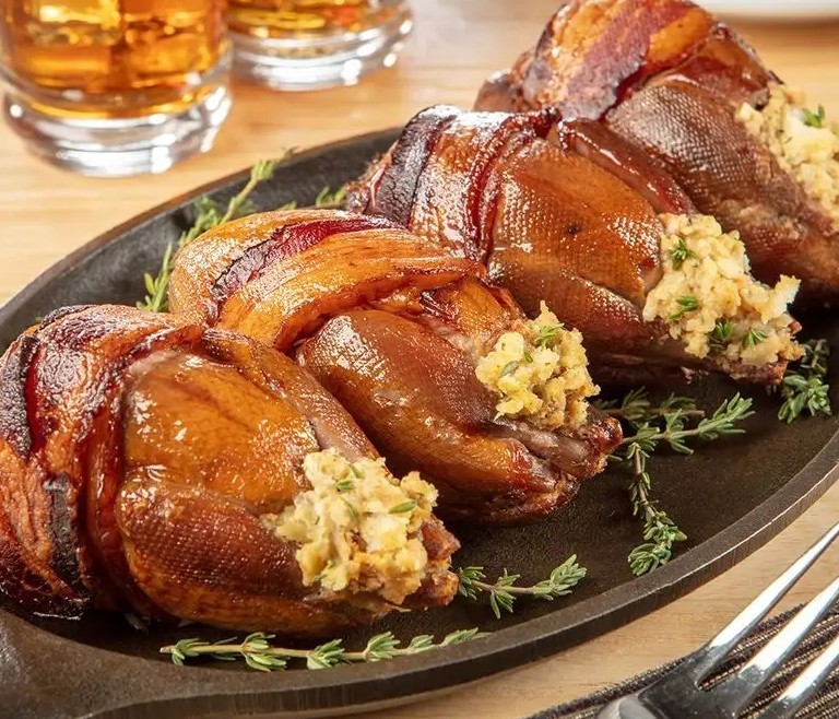 (4) 4 To 5 Ounce Bacon Wrapped Stuffed Smoked Quails
