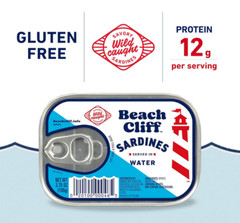 Beach Cliff Sardines in Water, Wild Caught, 3.75 oz Can, Pack of 12