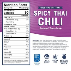 Spicy Thai Chili Seasoned Tuna 2.5oz Pouches Pack of 12 Ready to Eat Wild Ca