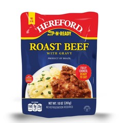 (3 pack) Hereford Fully Cooked Roast Beef with Gravy, Shelf Stable Pouch, 10 oz