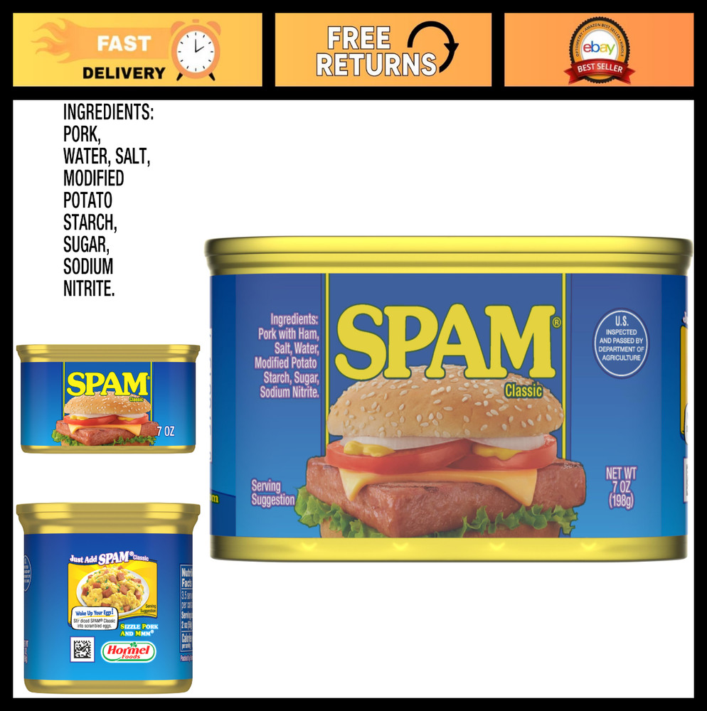 12-Pack SPAM Classic 7oz Cans – Fully Cooked Pork & Ham, Gluten-Free, Shelf-Stab