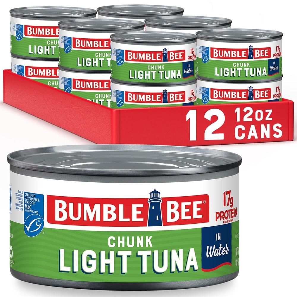 Bumble Bee Chunk Light Tuna in Water, 12 oz Can, Pack of 12