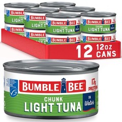 Bumble Bee Chunk Light Tuna in Water, 12 oz Can, Pack of 12